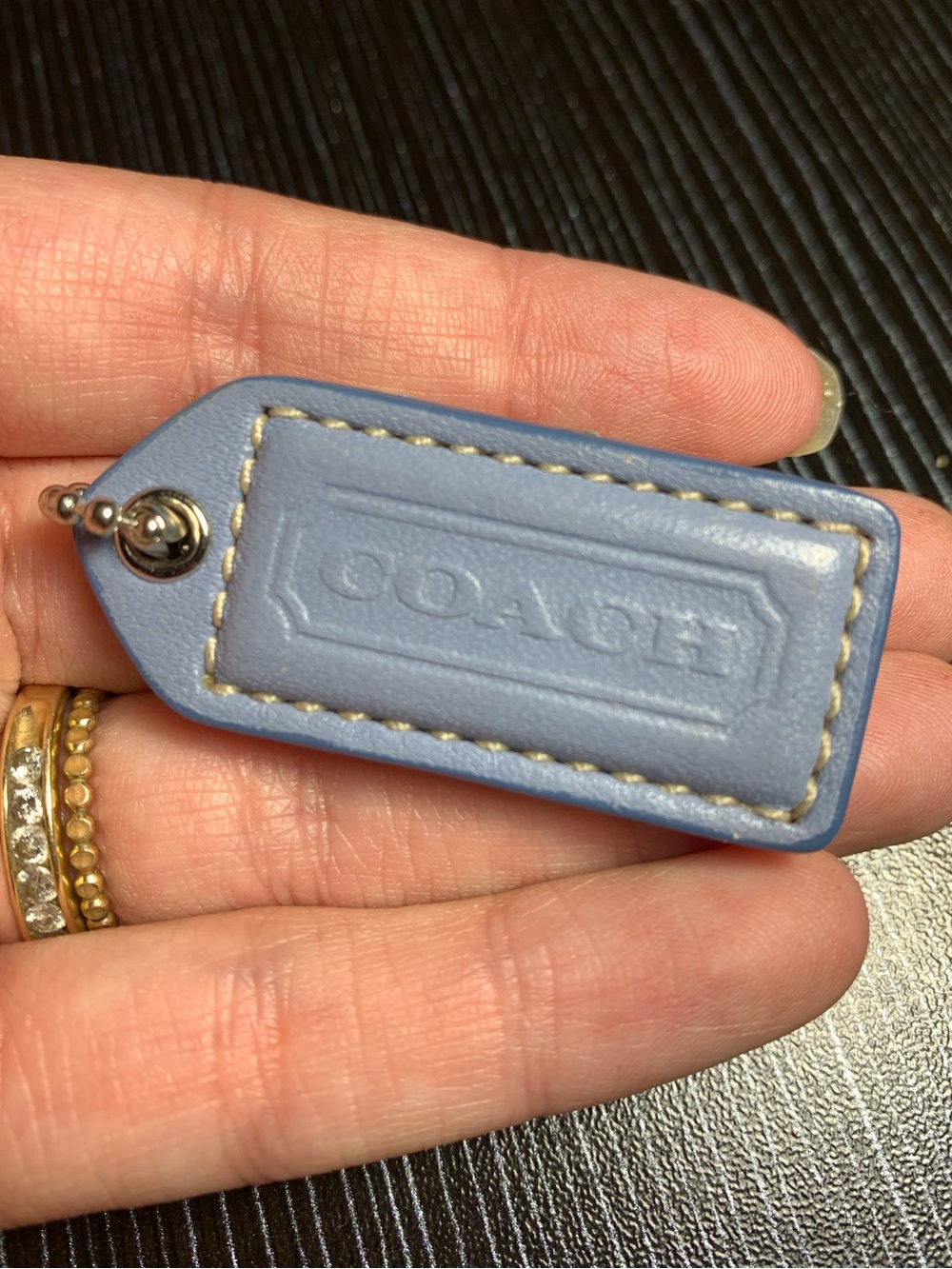 Coach Baby Blue 2” Hangtag with Blue Glass Rhinestones, Pearl and Gold accents - Picture 4 of 11